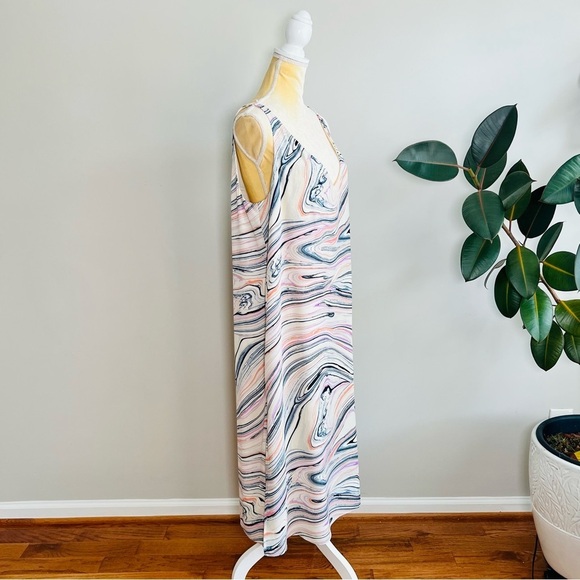 H Halston XL Marble Print Midi shift Dress V Neck - Picture 4 of 6